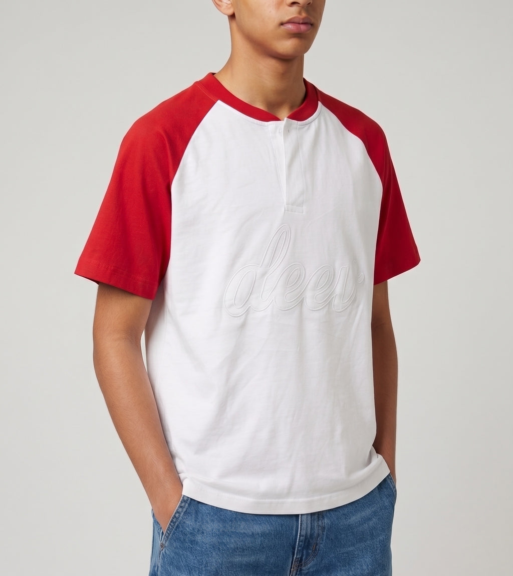 Henley T-Shirt In Red and White